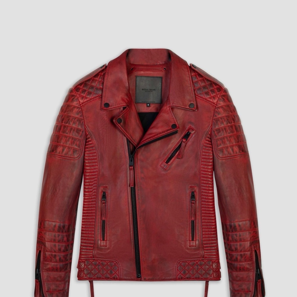 BODA SKINS BURNT RED LEATHER JACKET SIZE LARGE